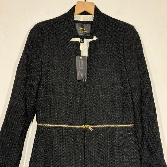 NEW MNG Mango Boucle Jacket Size Small Outerwear Wool Blend Black Convertible - Picture 4 of 10